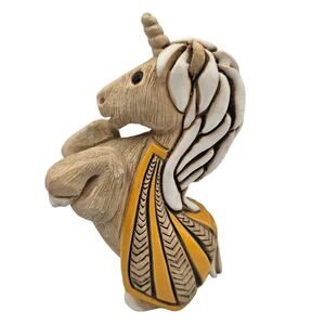 Vintage ARTESANIA RINCONADA Horse Unicorn Figurine 5" tall Yellow White